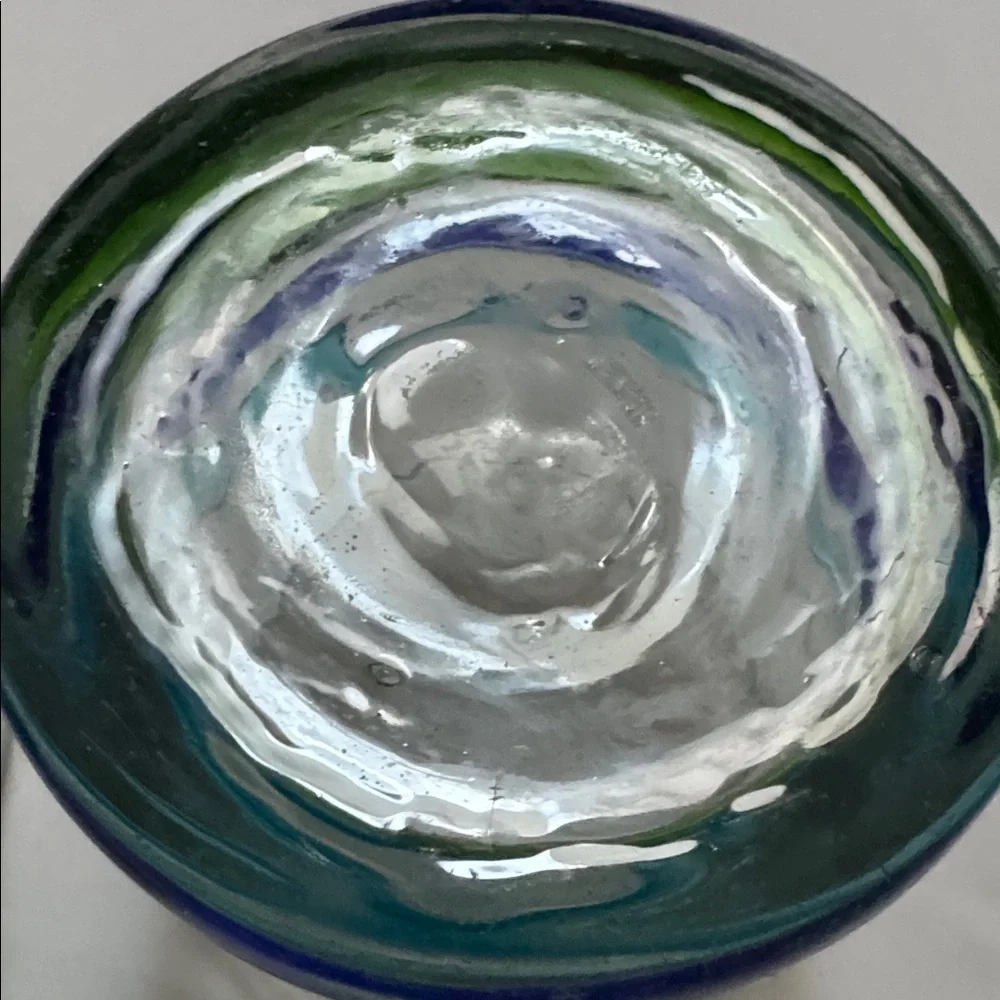 MEXICO HANDBLOWN TUMBLER GLASSES 2 SET STRIPES Cobalt Aqua Green Barware 12 oz